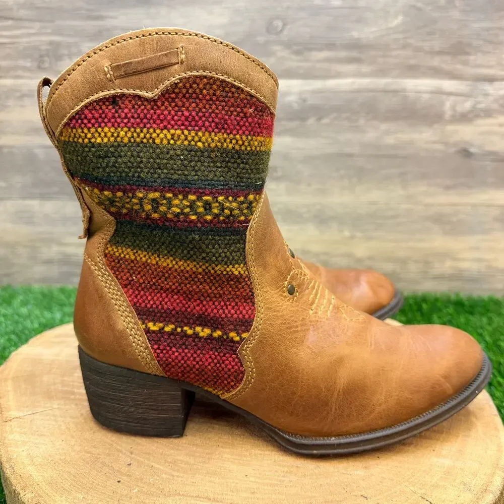 Born Women - Size 6.5 - Tan Tapestry Ankle Zipper Boots MOE3 - Picture 4 of 9
